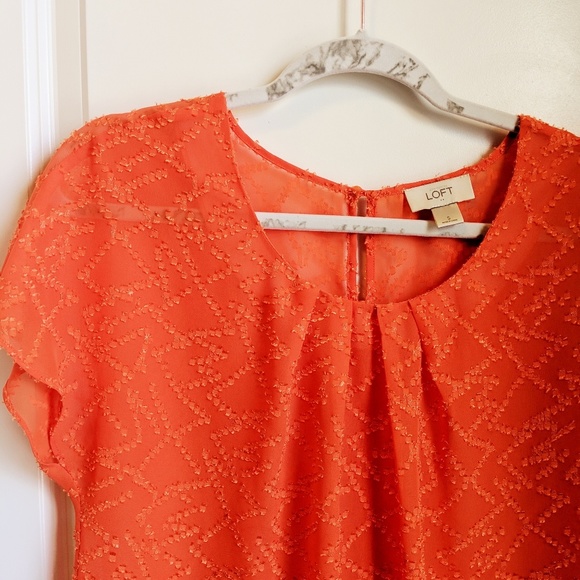 Ann Taylor Loft Pleated Blouse Sheer Orange Small - Picture 2 of 8